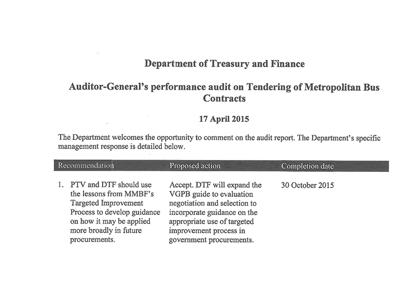 Response provided by the Secretary, Department of Treasury and Finance, page 2.