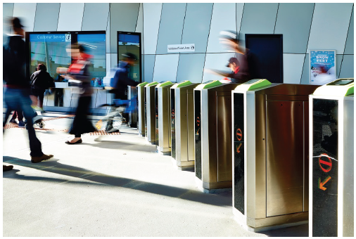 Image of myki entry/exit gates. Photograph courtesy of Public Transport Victoria.