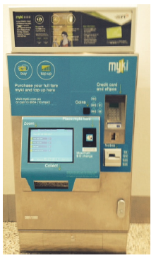 Image is of a myki card vending and top-up machine. Photograph by of the Victorian Auditor-General's Office.