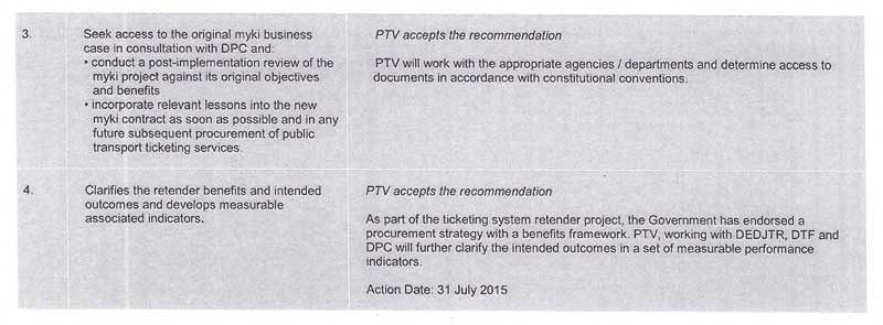 Response provided by the Chief Executive Officer, Public Transport Victoria, page 3.