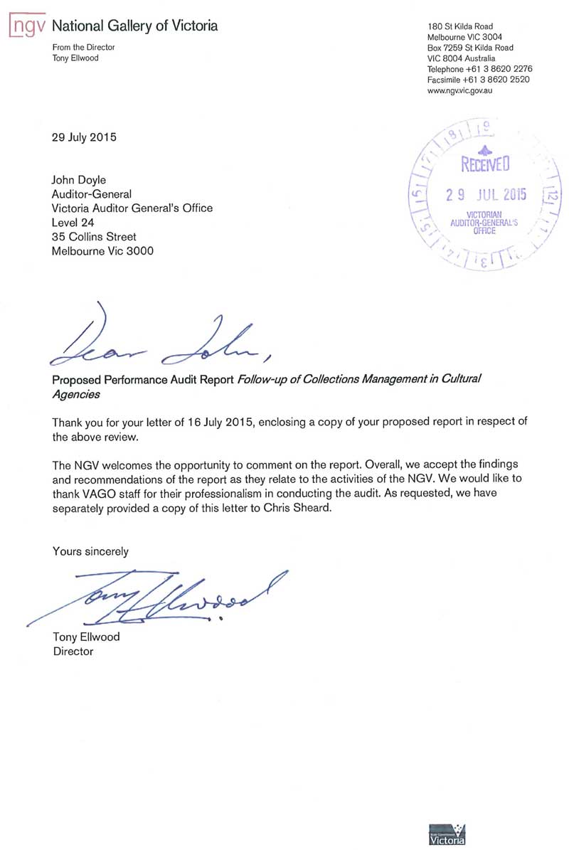 RESPONSE provided by the
Director, National Gallery of Victoria