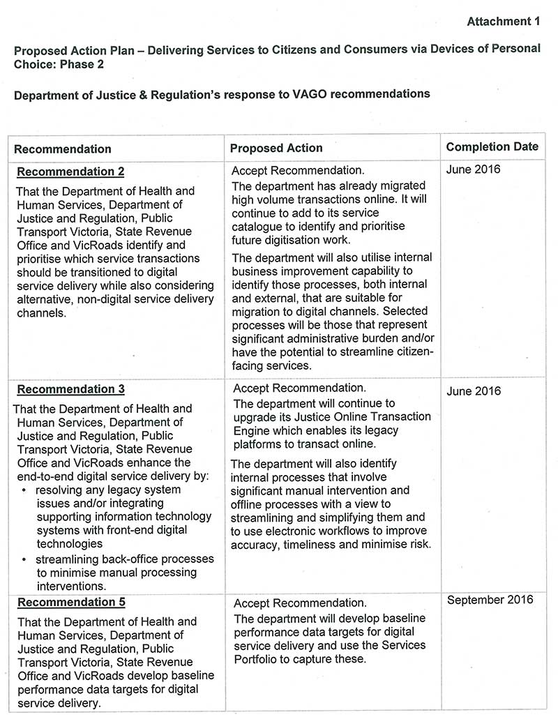 Response provided by the Secretary, Department of Justice & Regulation, page 2.