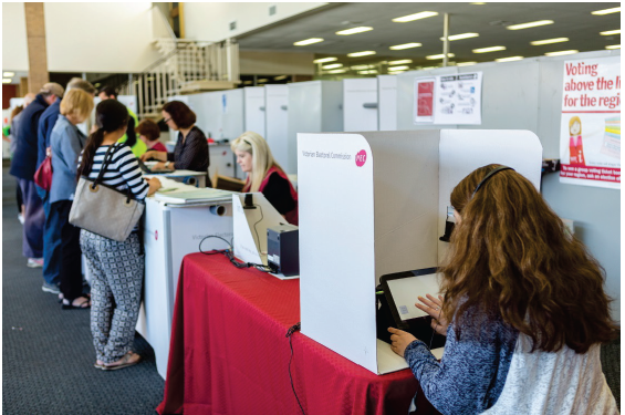 Photo of poeople within a voting centre