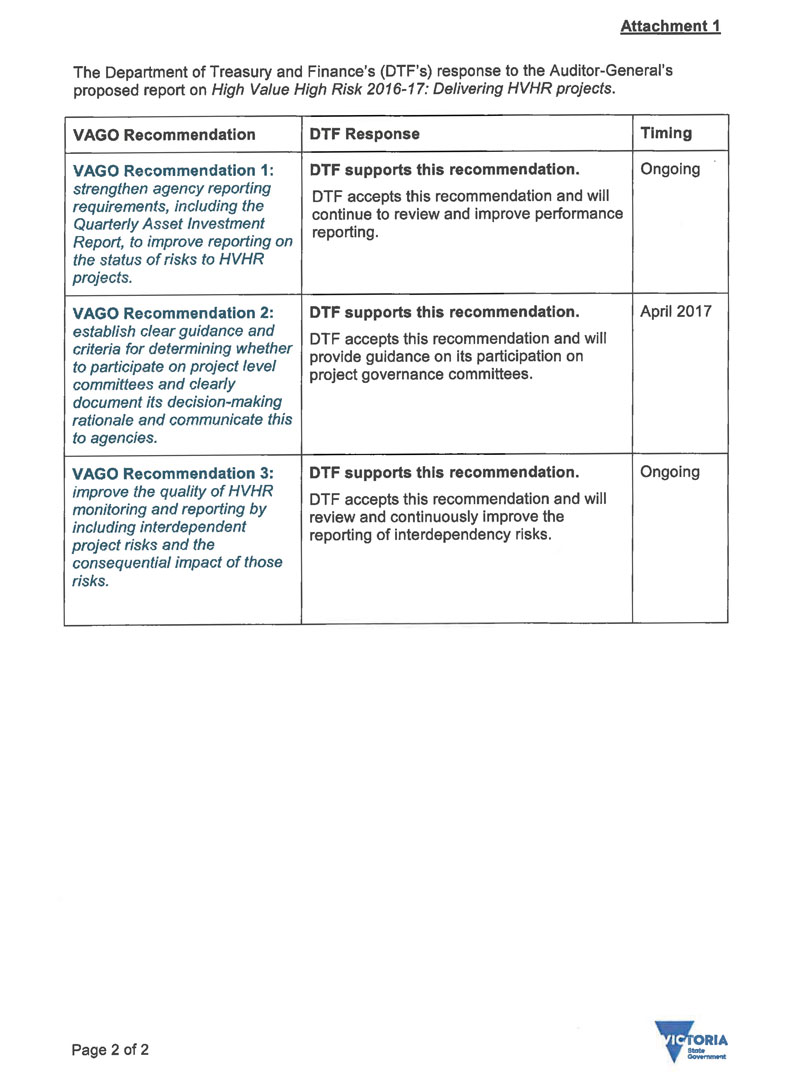 Response provided by the Secretary, Department of Treasury & Finance, page 2