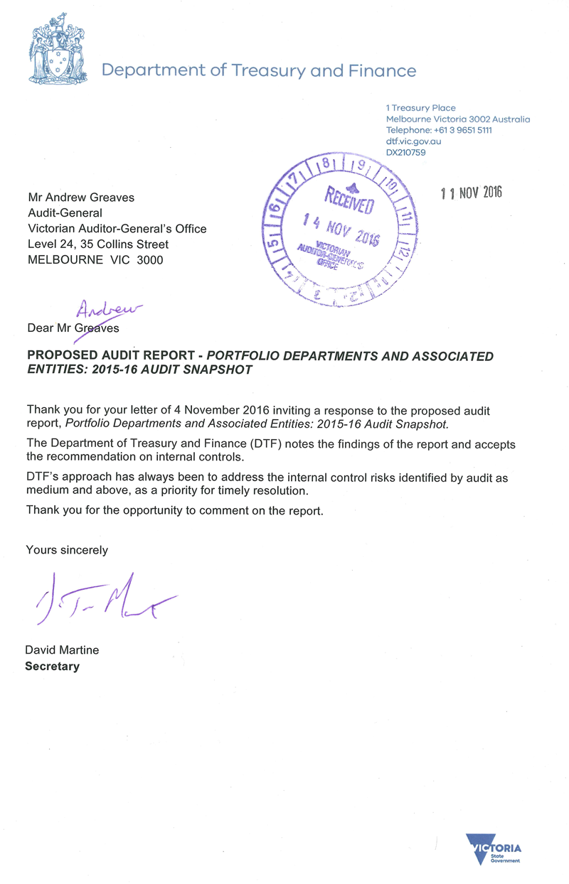 RESPONSE provided by the
Secretary, Department of Treasury & Finance