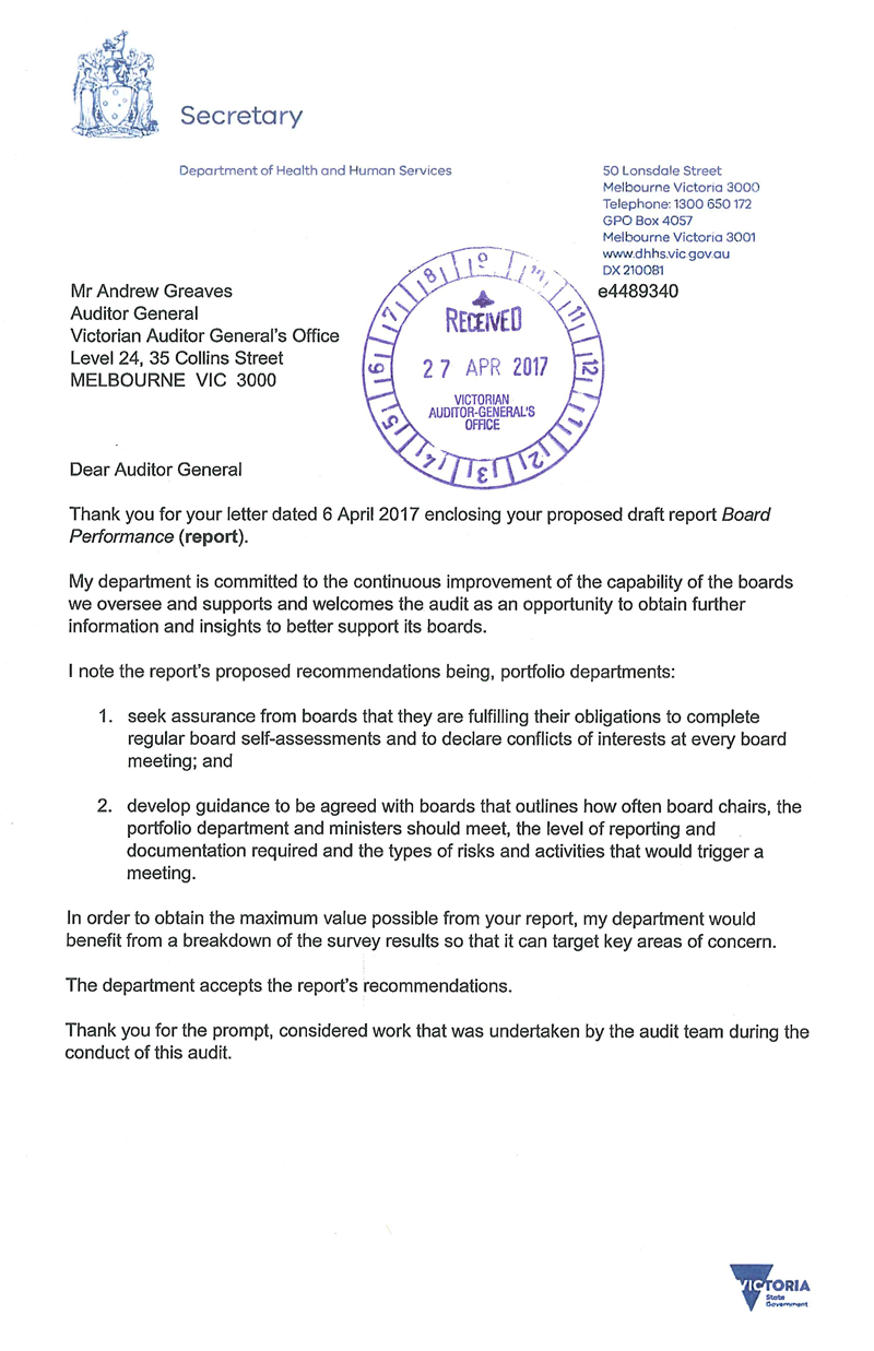 RESPONSE provided by the Secretary, Department of Health and Human Services