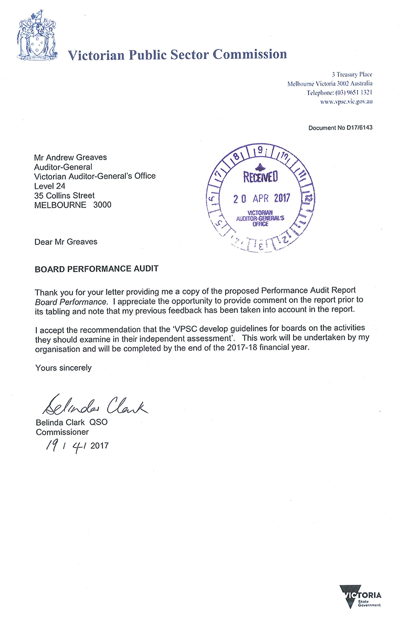 RESPONSE provided by Commissioner, Victorian Public Sector Commission