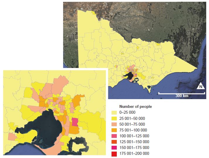 Heat map showing the distribution of Victorian population in 2011