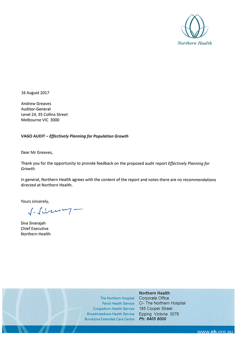 Response provided by the Chief Executive, Northern Health