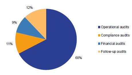 Pie chart showing the key audit types in the annual internal audit plans across departments