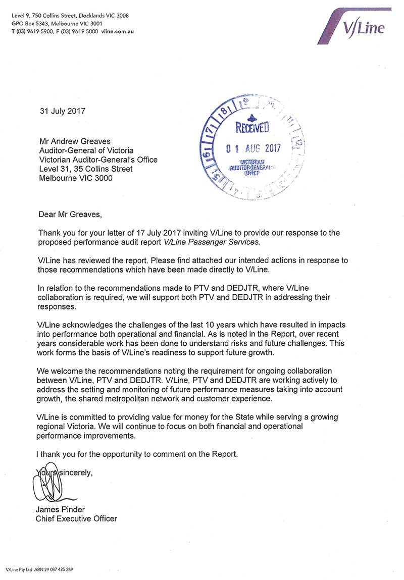 Letter from the Chief Executive Officer of VLine