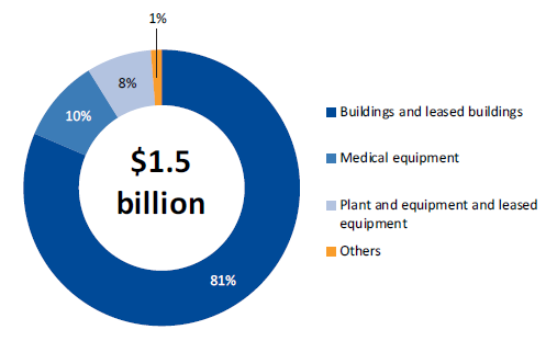 Chart showing physical asset purchases by the public hospital sector by type, 2016–17