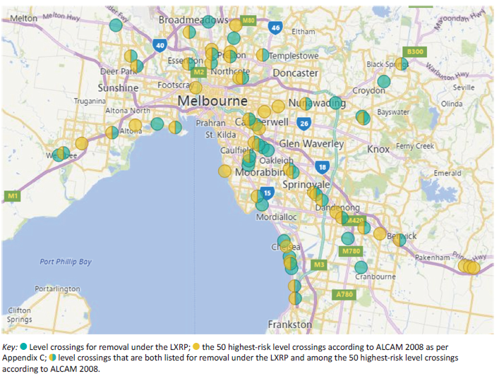  Map showing LXRP crossings compared to ALCAM 2008 list