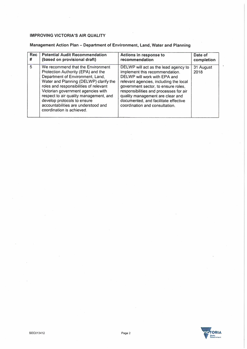 RESPONSE provided by the Secretary, DELWP page 2