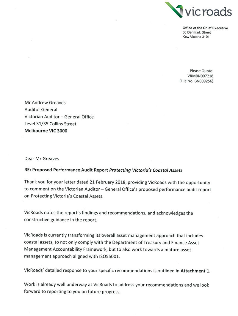 RESPONSE provided by the Acting Chief Executive Officer, VicRoads