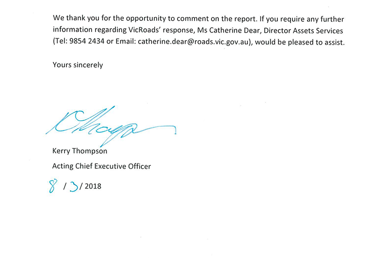 RESPONSE provided by the Acting Chief Executive Officer, VicRoads—continued