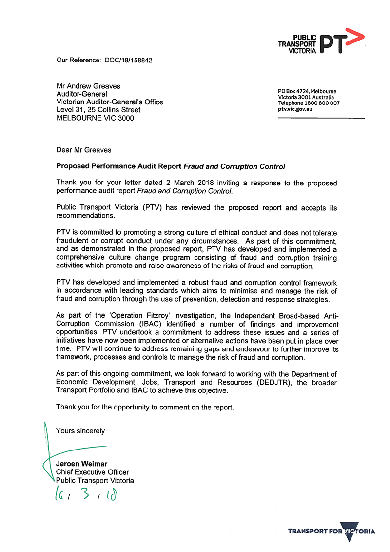 Response provided by the Chief Executive Officer, PTV - page 1