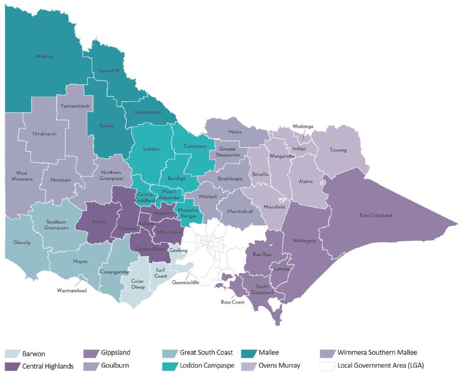 Map showing regional partnerships in Victoria