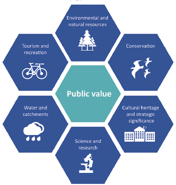 Diagram showing the factors considered in the SCLA process to identify public value