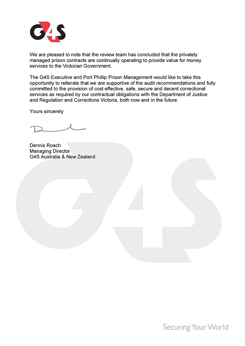 RESPONSE provided by the Managing Director, G4S