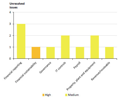 Column chart showing the number of unresolved issues from prior years