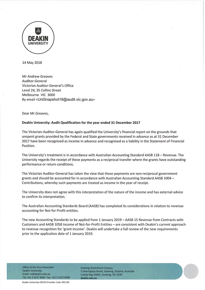 RESPONSE provided by the Vice-Chancellor, Deakin University Page 1