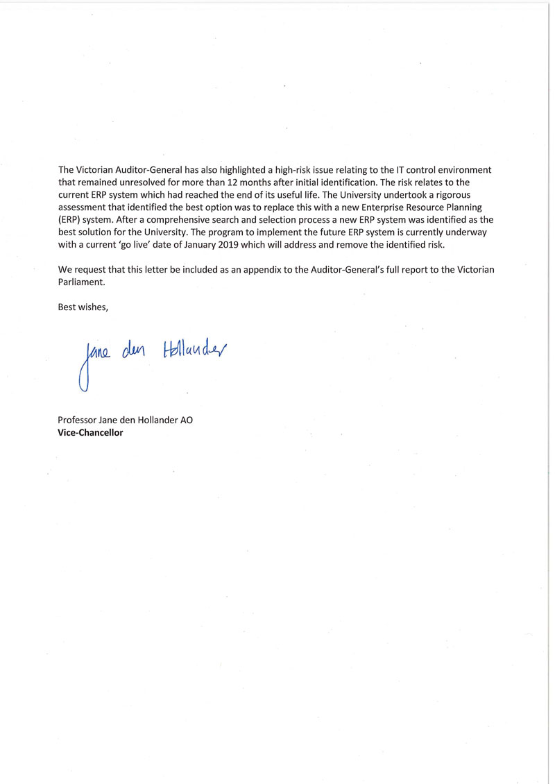RESPONSE provided by the Vice-Chancellor, Deakin University Page 2