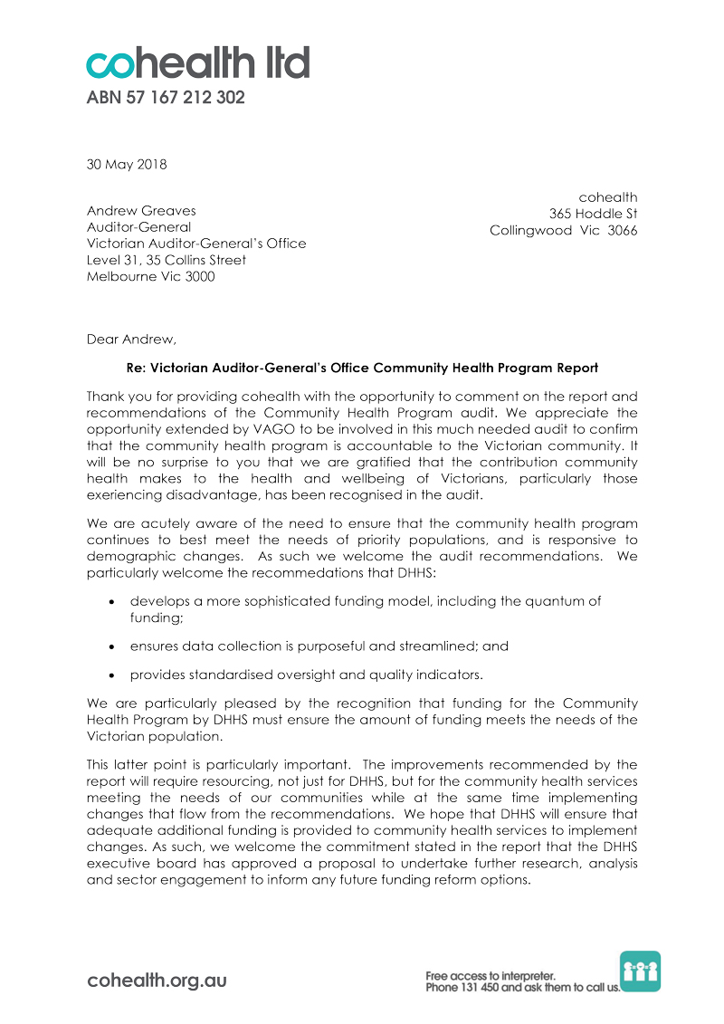 RESPONSE provided by the Chief Executive, cohealth page 1
