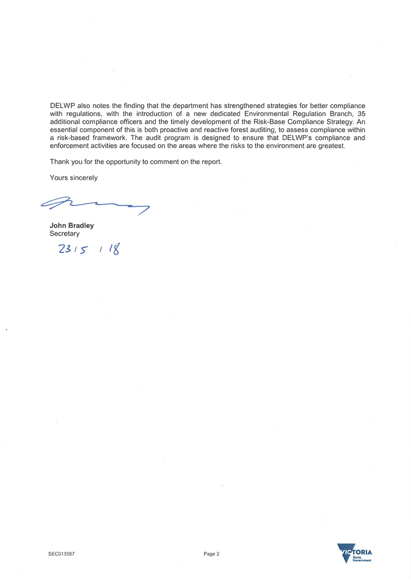 RESPONSE provided by the Secretary, DELWP page 2