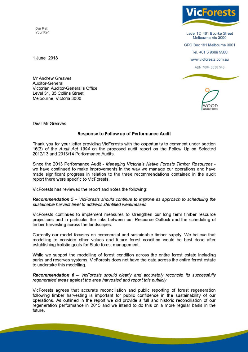 RESPONSE provided by the Chief Executive Officer, VicForests page 1