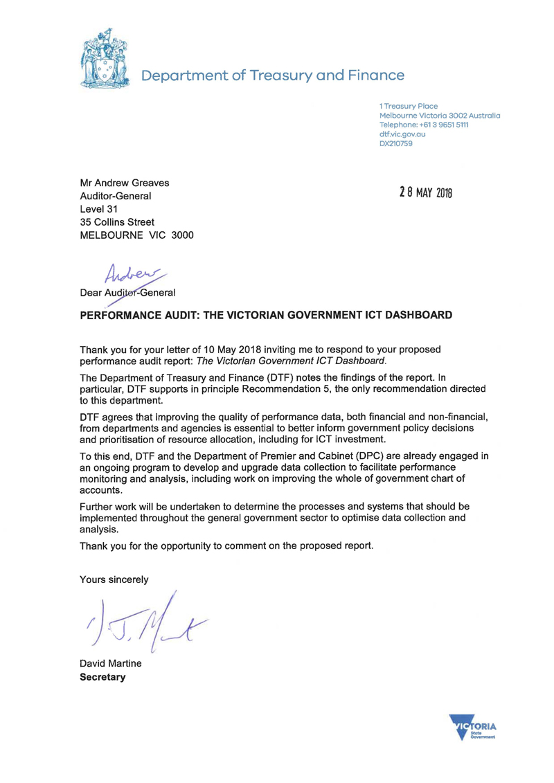 Response provided by Secretary, DTF