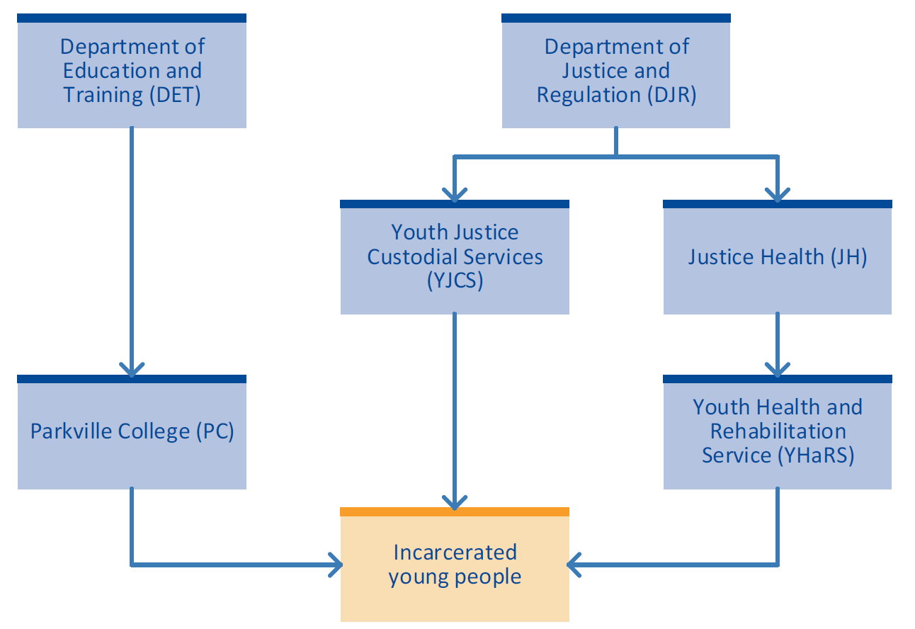 Flow chart showing the different departments and service providers