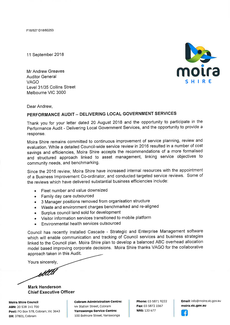 RESPONSE provided by the Chief Executive Officer, Moira.