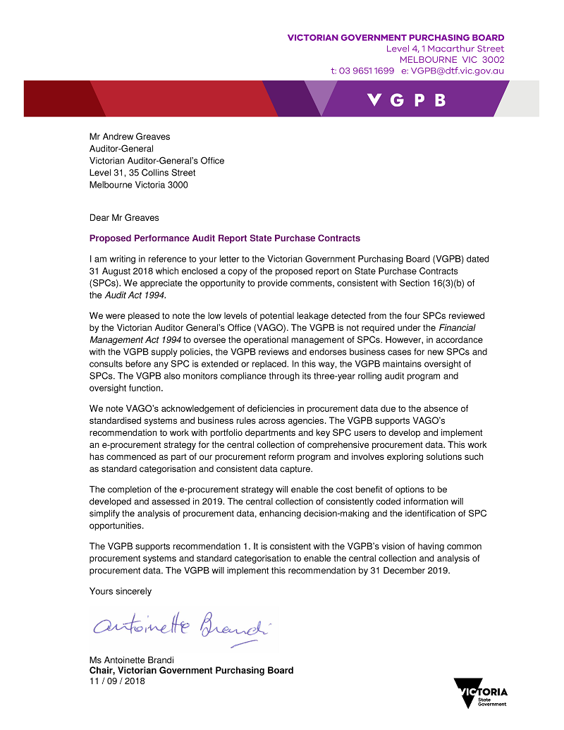 RESPONSE provided by the Chair, VGPB
