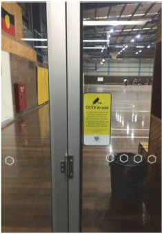 Example of good CCTV signage at the entrance to a council sports centre.