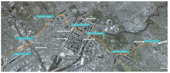 Figure 2F shows a map of the proposed Metro Tunnel project