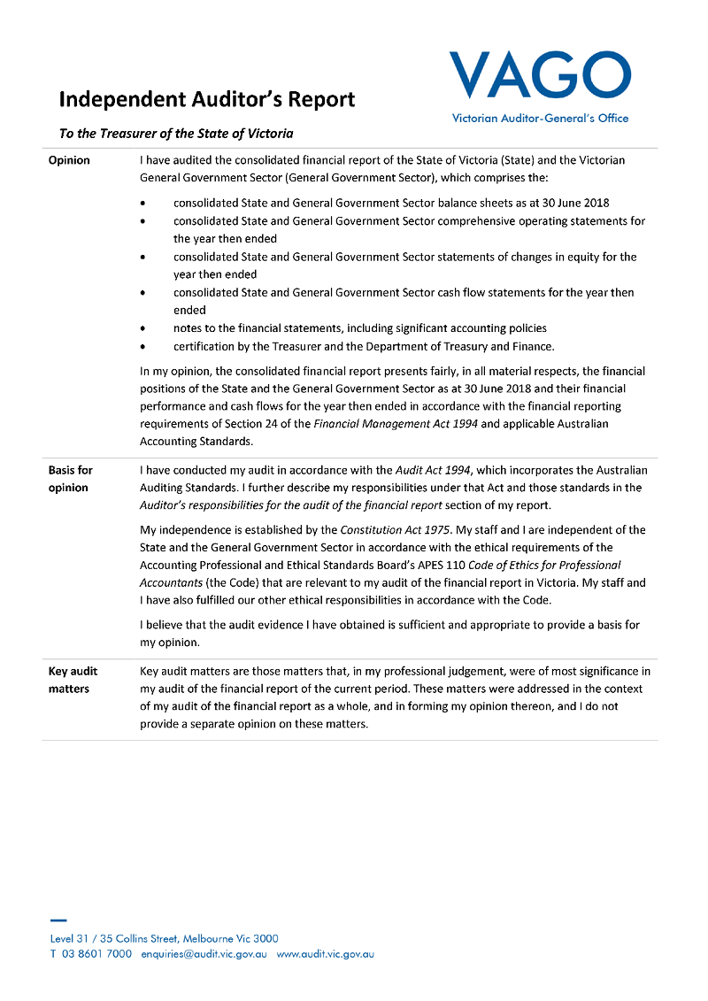 Audit opinion issued for the 2017–18 AFR, page 1.