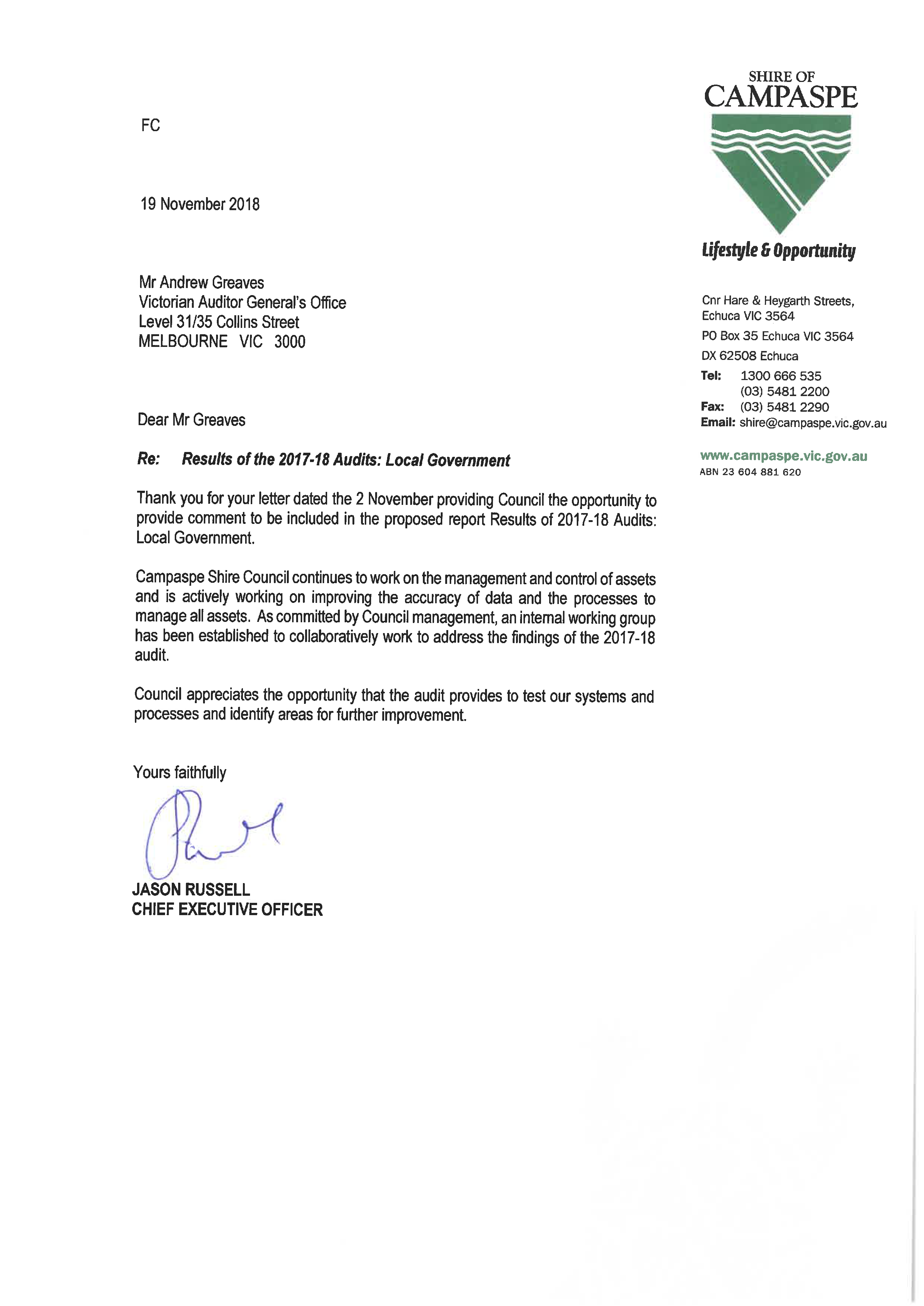 RESPONSE provided by the Chief Executive Officer, Campaspe Shire Council