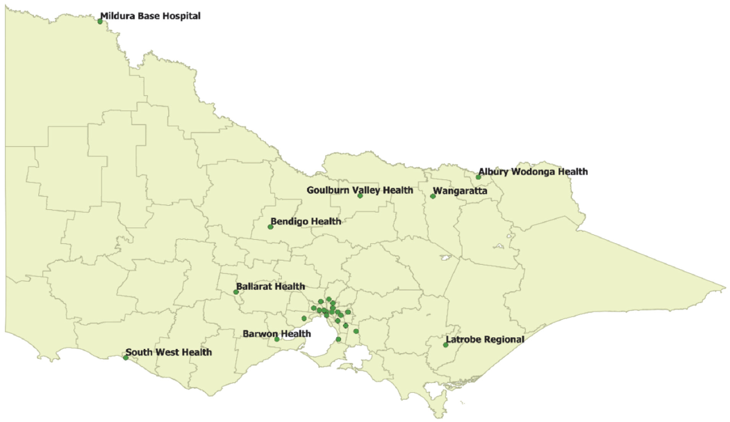 Regional and rural spread of AMHSs across Victoria against local government area boundaries