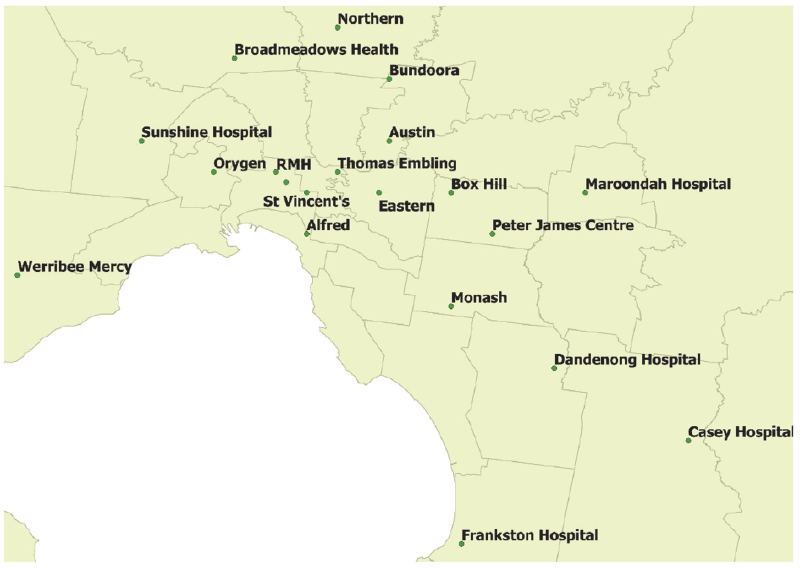 Spread of AMHSs across Metropolitcan Victoria against local government area boundaries