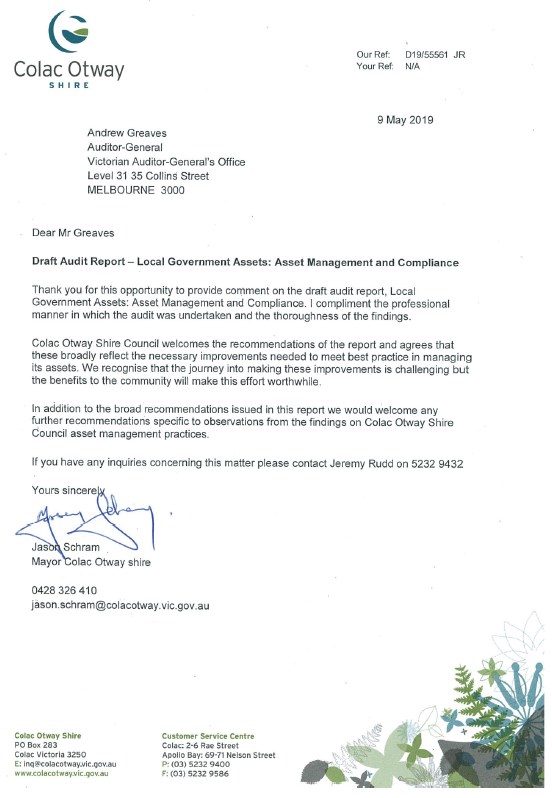 RESPONSE provided by Mayor, Colac Otway shire