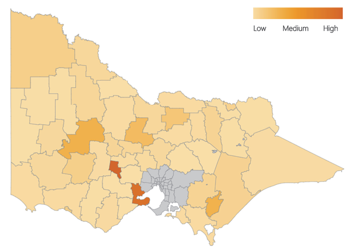 Image is a map of Victoria outlining the information described in this Section.