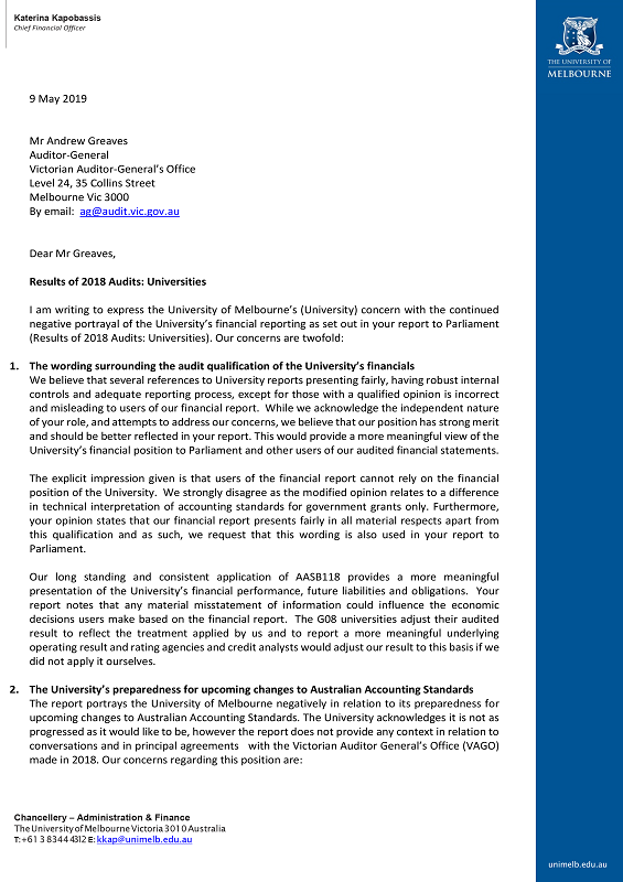 RESPONSE provided by the CFO, the University of Melbourne