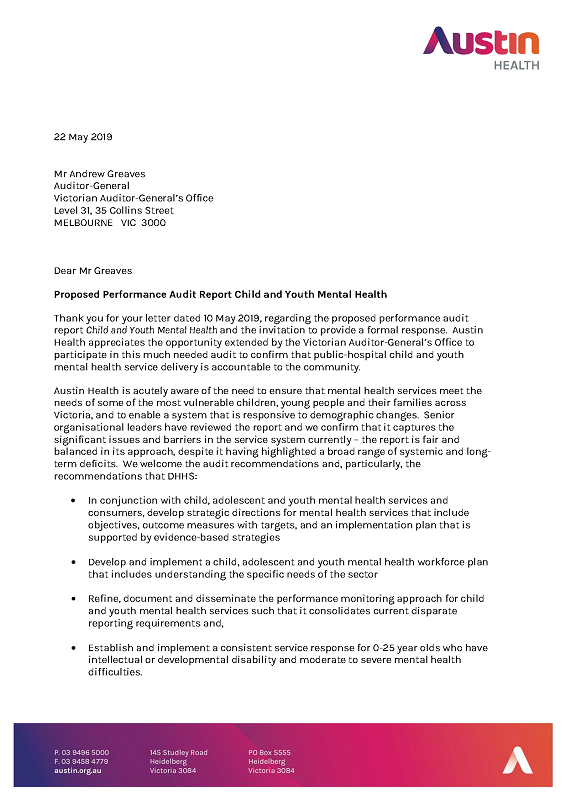 RESPONSE provided by the Acting Chief Executive Officer, Austin Health