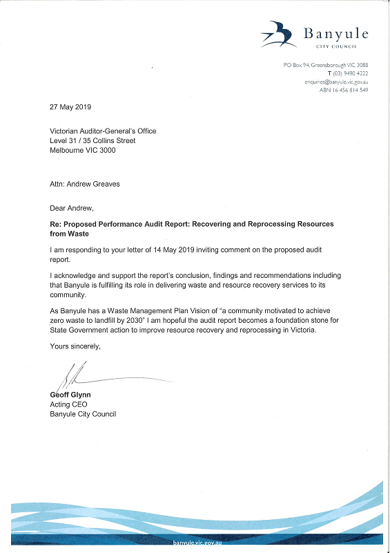 RESPONSE provided by the Acting CEO, Banyule Council