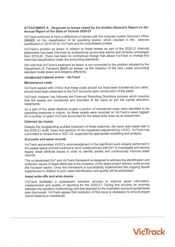 VicTrack response letter page 2