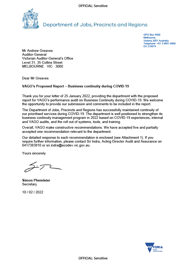 DJPR response letter