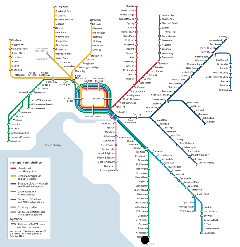 Figure 1A is a map that shows all of Melbourne's metropolitan railway lines. 