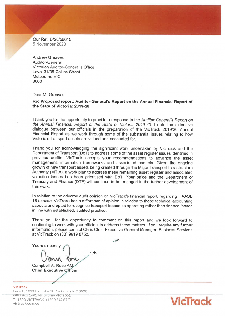 VicTrack response letter