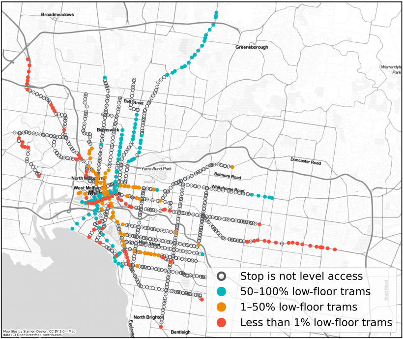 FIGURE 2M: Melbourne’s tram network and accessible services from each stop